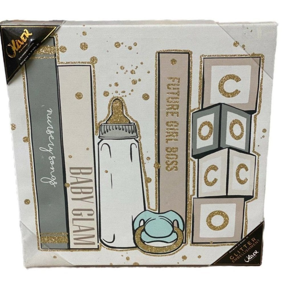Oliver‎ Gal Canvas Art Coco Baby Bottle 14x14 Girl Boss Glitter Pacifier Blue